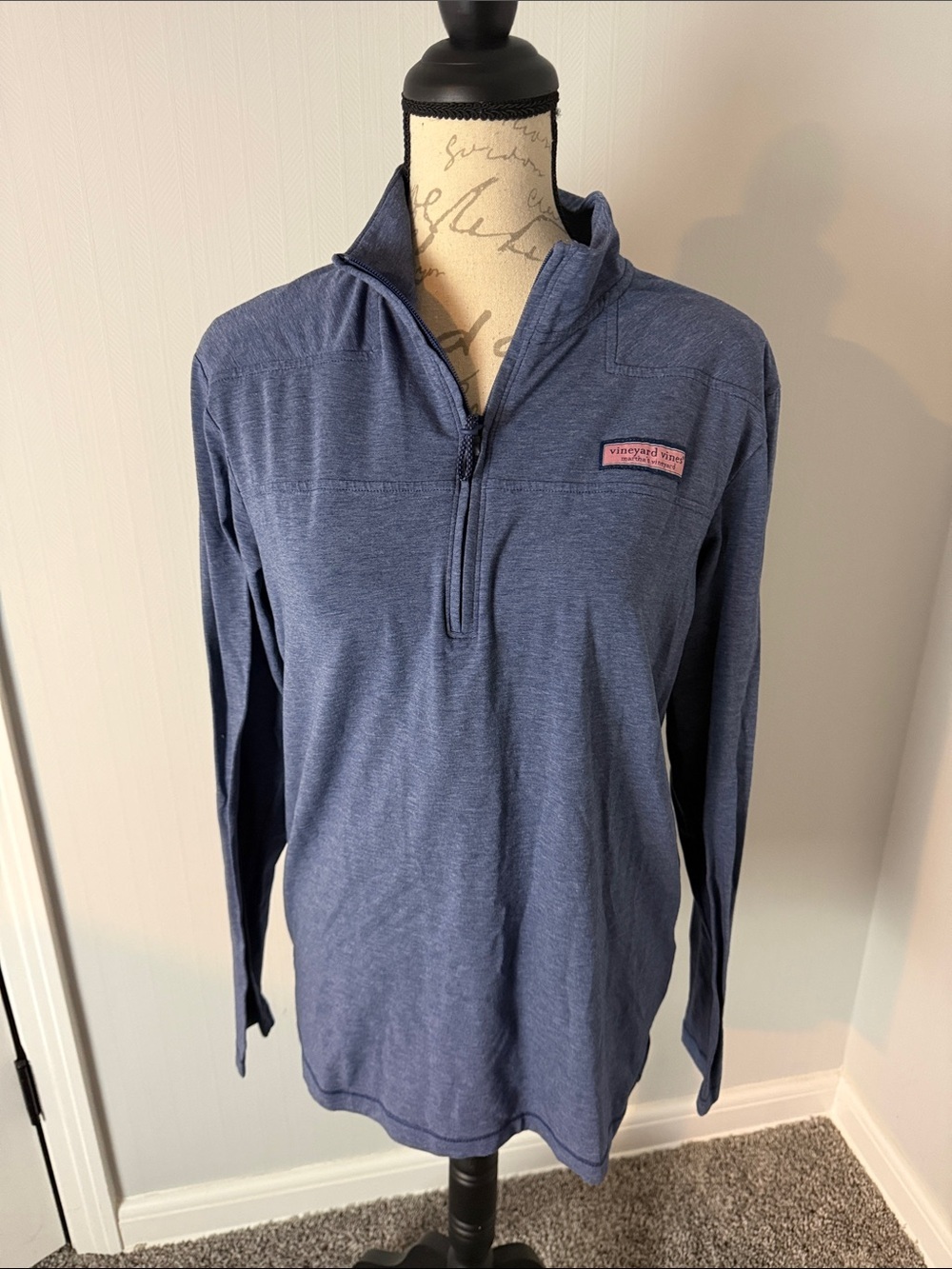Vineyard Vines Heathered Navy Quarter-Zip Pullover Shep Shirt Men's Medium